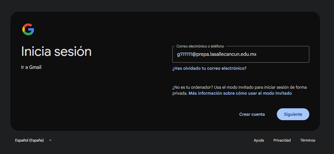 Pantalla Inicia sesión de Google solicitando el correo