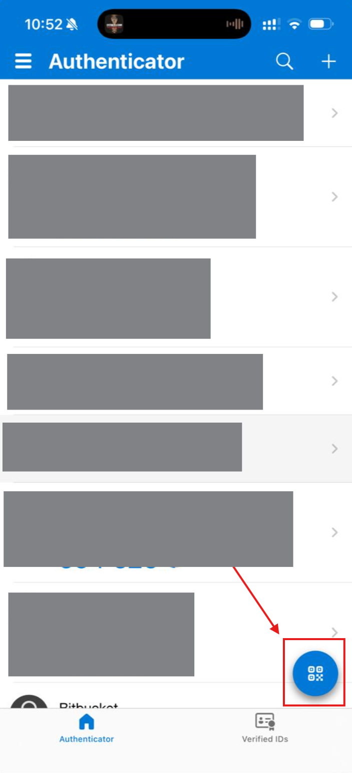 Aplicación de autenticación con el botón de código QR resaltado