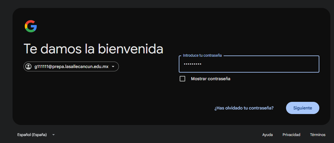 Pantalla Te damos la bienvenida para escribir la contraseña