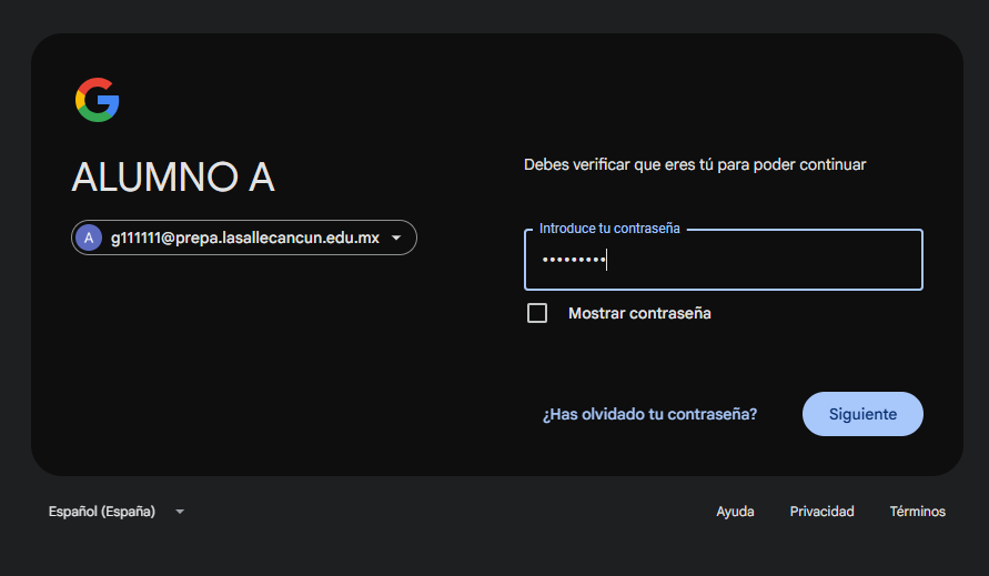 Pantalla Debes verificar que eres tú solicitando la contraseña