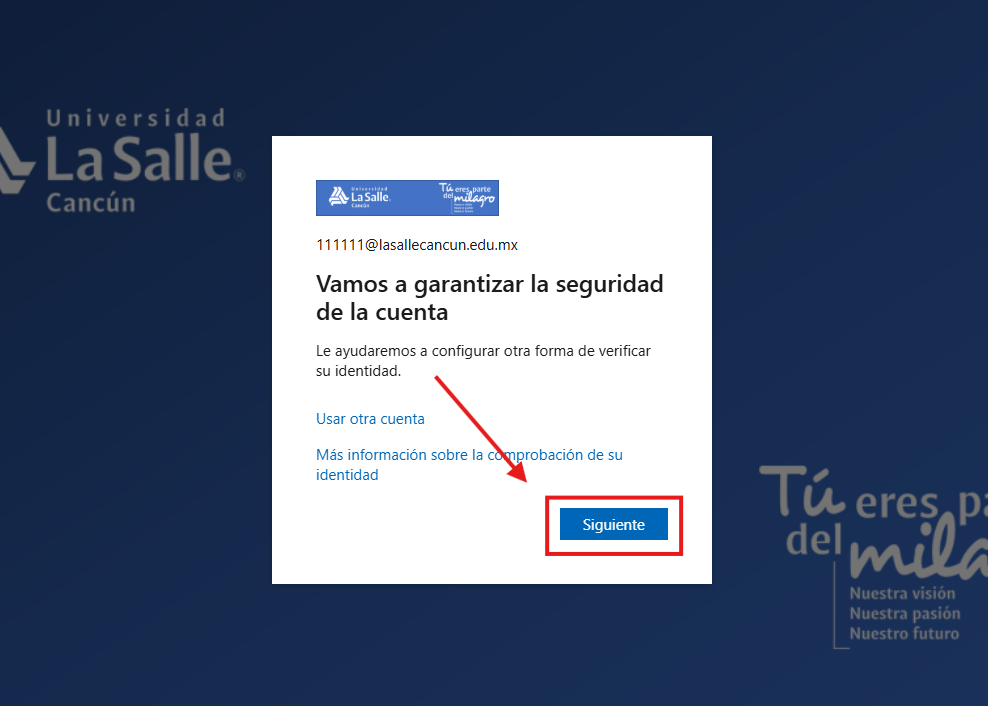 Mensaje Vamos a garantizar la seguridad de la cuenta