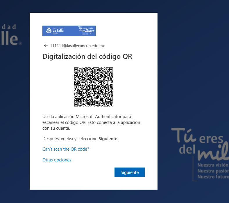 Pantalla Digitalización del código QR mostrando el código