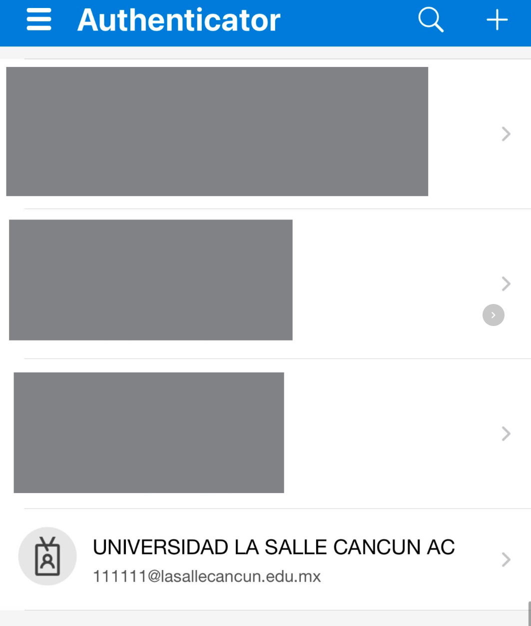 Cuenta Universidad La Salle Cancún agregada en Authenticator